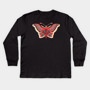 FOLK FLUTTER Folk Art Butterfly in Retro Red Turquoise Black Cream - UnBlink Studio by Jackie Tahara Kids Long Sleeve T-Shirt